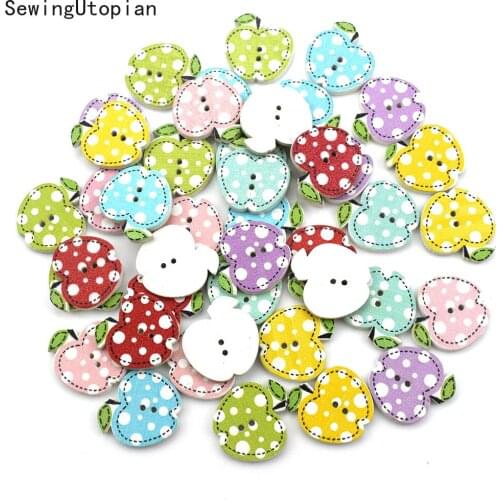 50PCS Apple Wood Buttons Sewing Accessories Wooden Buttons for Clothes Knitting Crafts Scrapbooking DIY Fabric Needlework