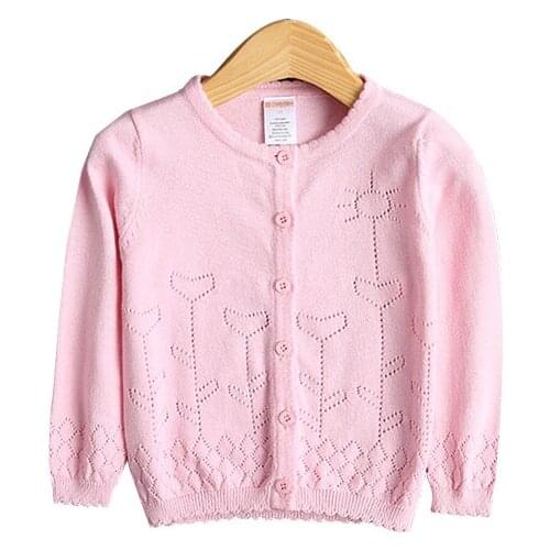 2018 Baby Girls Cardigan Coat Children Sweater Pullover Spring/Autumn Long-Sleeve Hollow Knit School Girl Sweater 12M-9Y AA2999