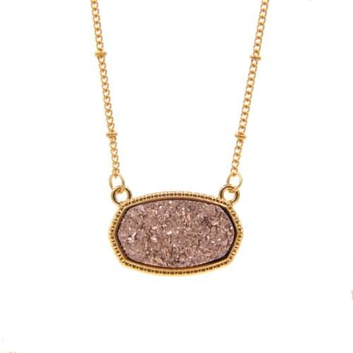 Druzy Crystal Pendant Necklace Faux Quartz Stone Charms Choker Handmade Jewelry