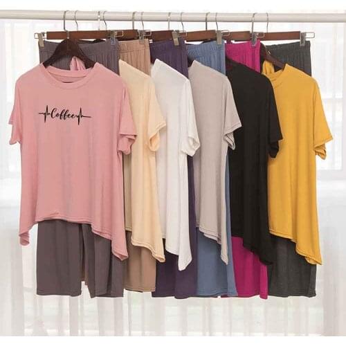 Modal Cotton T Shirt Womens Two Piece Set Sleepwear Women Trousers Letter Printing Sweatshirt Night Lounge Wear Matching Suits