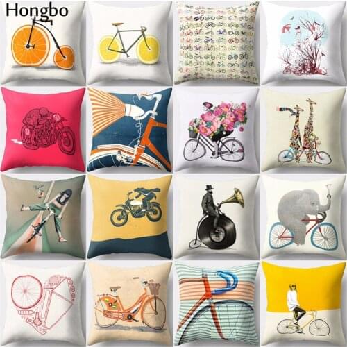 Hongbo 1 Pcs Cartoon Bike Bicycle Print Pillow Case Bed Waist Cafe Cushion Cover For Car Sofa Home Decor