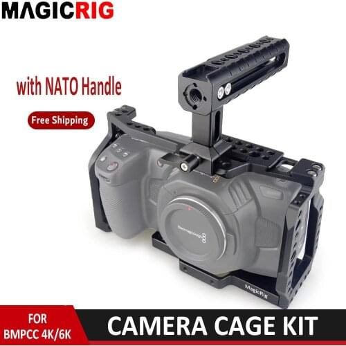 MAGICRIG Camera Cage with NATO Handle for Blackmagic Pocket Cinema Camera BMPCC 4K&6K to Mount Microphone Monitor Flash Light