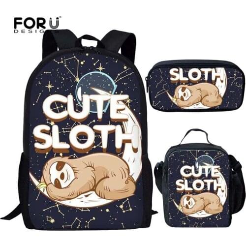 FORUDESIGNS Sloth Bag Children School Bag Set for Girls Boys Wolf Dinosaur Student School Backpack Kids Bagpack Mochila Escolar