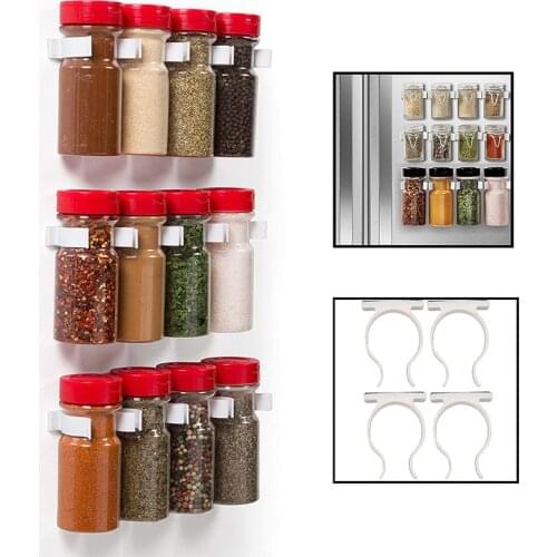 Kitchen Spice Racks Jar Storage Organizer Gripper Clips Strips for Cabinet Door Wall Mount Ingredient Seasoning Bottle Holder