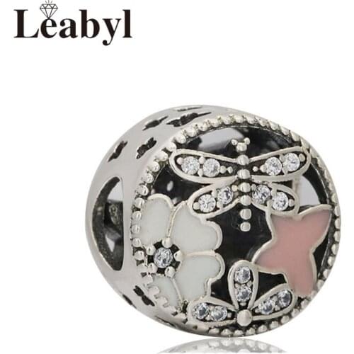 Leabyl Trendy Pink & White Bitterfly Flower Surround Charm for Women DIY Bracelet Bangle Jewelry