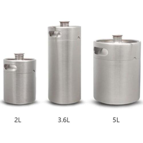 Mini Keg Growler Stainless Steel Barrel Holds Beer Double Handles 2L/3/6L/5L Silver Home Kitchen Camping Supplies