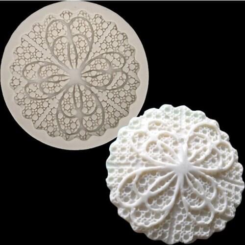 Minsunbak Fondant silicone mold Flower shape lace cup cake top decoration tool