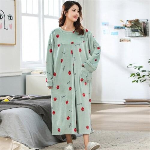 Oversized nightdress autumn winter thickening female fat MM long robe kimono soft pregnant woman pijamas casual home wear 2020