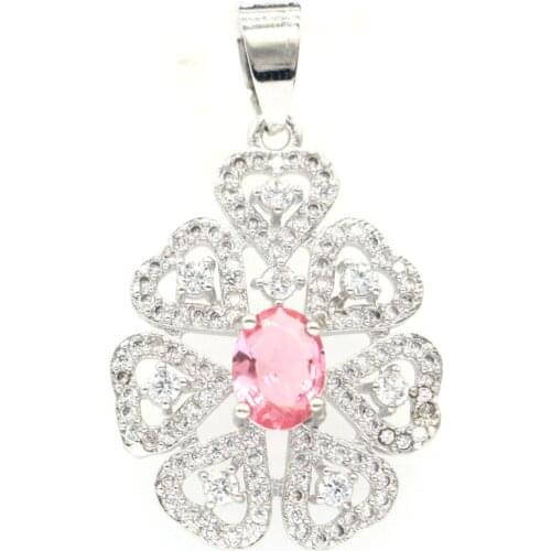 35x21mm New Statement Jewelry for Women Silver Pendant Created Pink Morganite Wedding Eye Catching