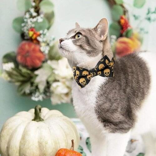Pet Dog Collar Halloween Theme Printed Removable Bow Tie And Bell Adjustable Cat Cute Collars Pet Supplies