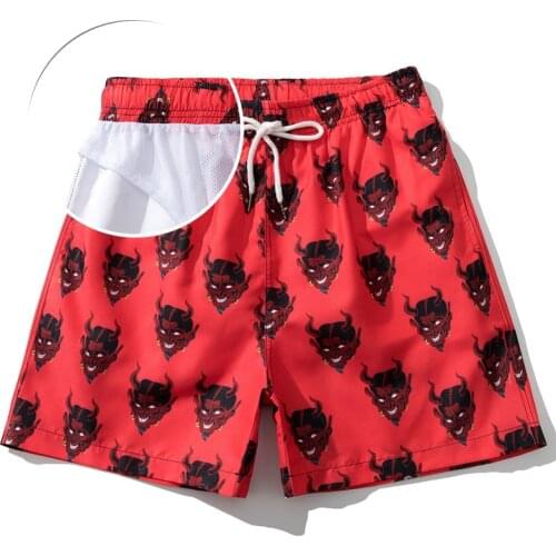 Hot new red beach shorts sexy swimwear men bikinis surf swimsuit sports shorts men breathable swim briefs print beachwear