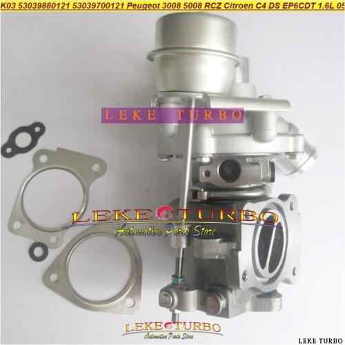 Free Ship K03 53039880121 53039700121 0375R9 Turbo Turbocharger For Peugeot 207 308 3008 5008 RCZ Citroen C4 DS3 EP6CDT 1.6L THP