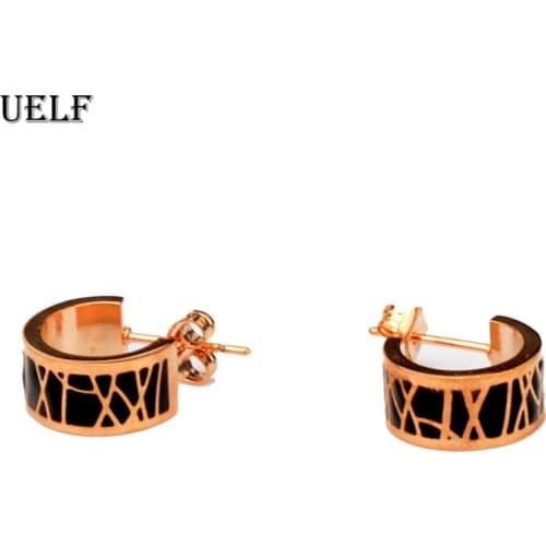 Uelf Trendy Vintage Black Enamel Round Stud Earrings Metal Simple Ethnic Charm Stainless Jewelry Women Holiday Brincos Oorbellen