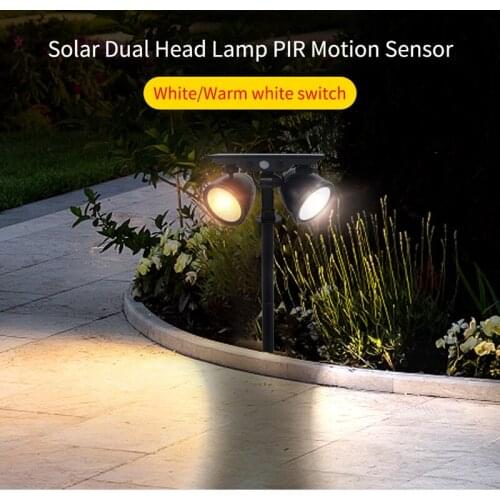 Solar Spotlights Outdoor LED Motion Sensor Spot Light Waterproof Double Head Security Landscape Wall Light for Garden