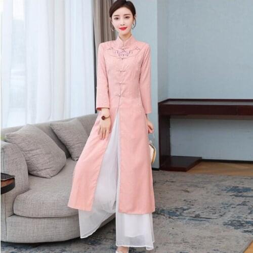 Spring Cheongsam Women dress With pants Improvement Vietnam Ao Dai