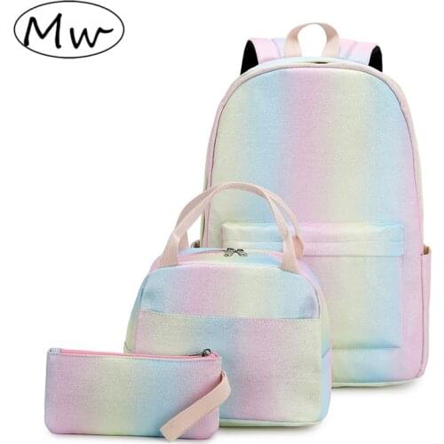 3pcs/set Waterproof Backpack School Bag for Teenage Girls Large Capacity 2020 New Gradient Backpack Book Bag MD0206