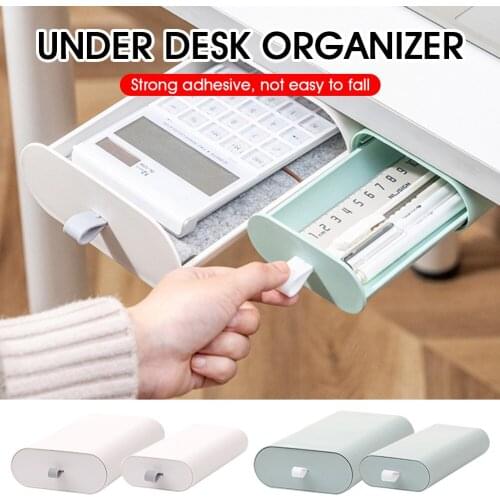 Under Table Drawer Punch Free Slide Out Hidden Storage Box Stationery Organizer Holder Tray for Home Office School Home Storage