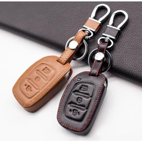 High quality leather car key cover For Hyundai IX25 IX35 I20 I30 I40 hb20 Santa Fe Creta Solaris 2017 3 buttons remote control