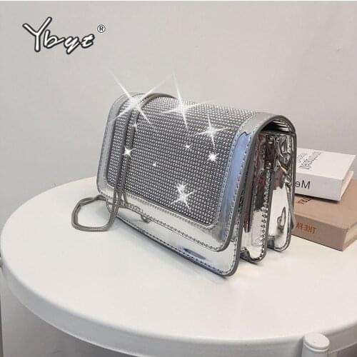 YBYT fashion Patent Leather crossbody bags for women 2020 diamonds decorative luxury handbags purses chain female shoulder bag