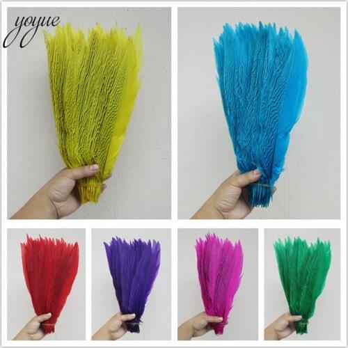 YOYUE 10pcs/lot 35-40cm Natural Silver Pheasant Tail Feathers For Crafts Wedding Costume Feathers silver chicken feathers Plumes