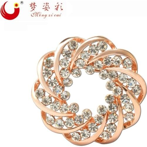 New Rose Gold Flower lapel pin Brooches for women Rhinestone Broach Wedding Round Flower Brooch Bouquet Corsage