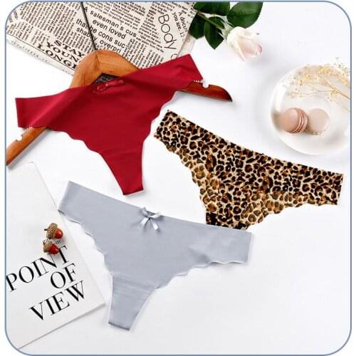 Women Lingerie G-string Ice Silk Underwear Female Sexy Panties Leopard Low-Rise Transparent Knickers Soft Cotton Lady Underpants