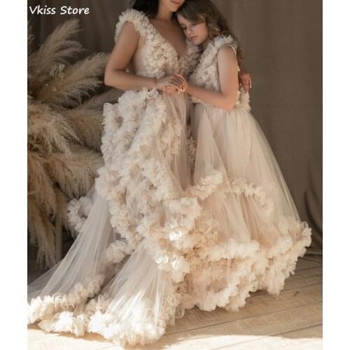 Vkiss Ivory Evening Dress Sleeveless Mother Daughter Dresses For Pregnancy Photoshoot Illsuion Prom Dress robe de soirée