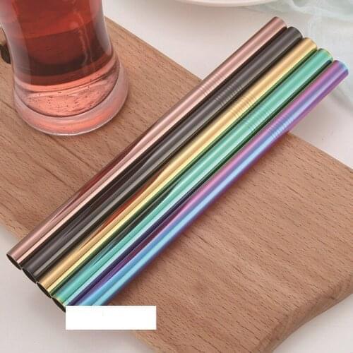 100pcs 10mmx215mm Stainless Steel Drinking Straw Wide Long Reusable Fat Metal Smoothie Straws