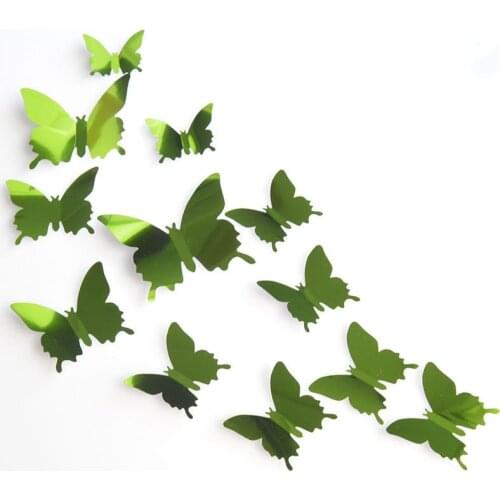 12pcs Mirror Wall Stickers Decal Butterflies 3D Mirror Wall Art Home Decors butterfly fridge wall decal DIY Wedding Party Decals