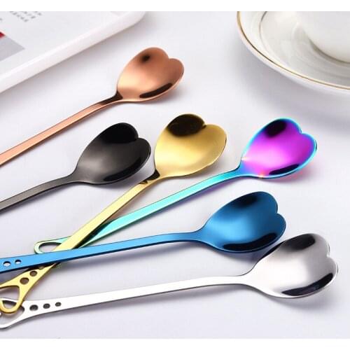 2 pcs Stainless steel coffee spoon creative porous love mixing spoon dessert small ice cream spoon restaurant hotel supplies