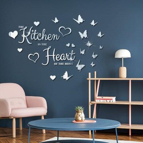 Butterfly Letters 3D Wall Sticker Acrylic Mirror Sticker Self Adhesive DIY Kitchen Room Wall Decoration Home Decor Silver Gold