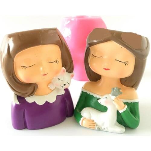 3D Girl Head Vase Flowerpot Silicone Mold Diy Handmade Concrete Resin Plaster Craft Clay Cement Planter Ash Tray Mould