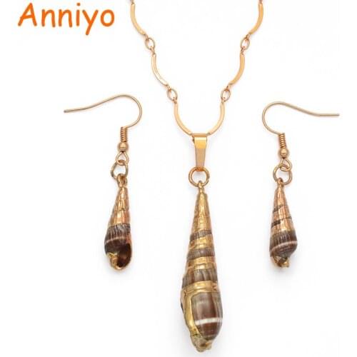 Anniyo New Light Gold Color Shell Necklaces & Earrings sets Papua New Guinea PNG Shellfish Jewellery #115106