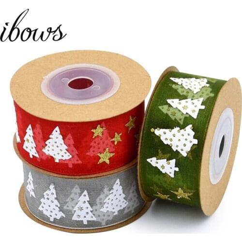 IBOWS Organza Ribbon Christmas Series Grosgrain Satin Ribbon Christmas Silk Ribbons DIY Bow Craft Ribbon Gifts Wrapping Supplies