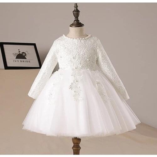 White Lace 1 Year Birthday Toddler Girl Baptism Dress Christmas Costumes Newborn Baby Princess Long Sleeve Christening Gown