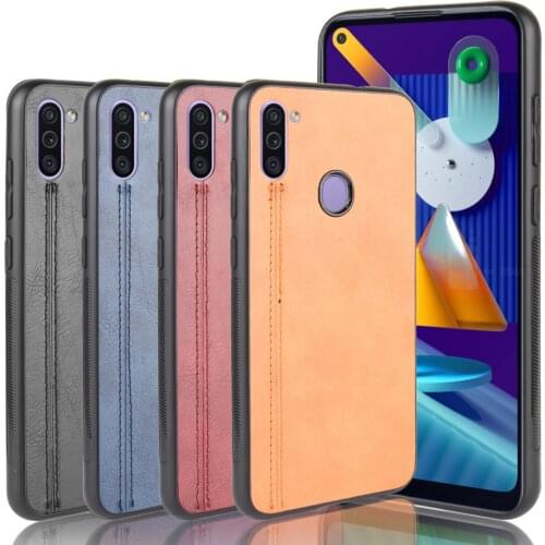 For Samsung Galaxy M11 M 11 Case Luxury Calfskin PU Leather lines Back Cover Shockproof Case For Samsung M11 SM-M115F Phone Case