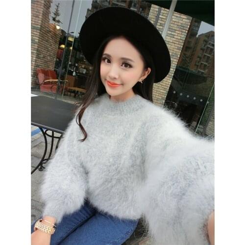 Long-haired Mink Cashmere thick warm Female round neck solid color knit shirt bottoming pullover Sweaters Free Shipping S46