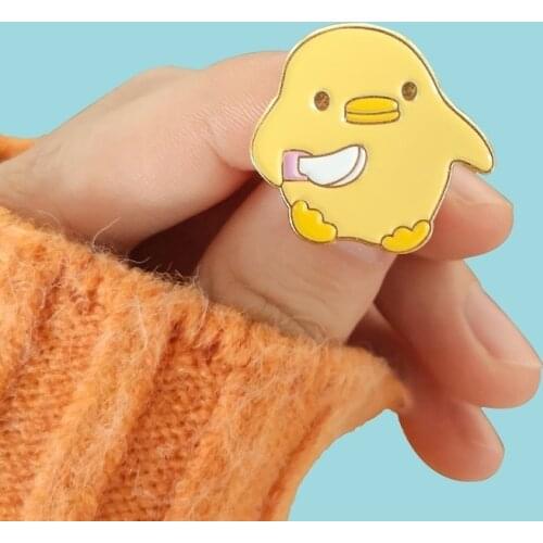 Little Yellow Chicken Duck Enamel Pins Knife Don't Kill My Vibe Animal Jewelry Brooches Denim Jeans Lapel Gifts for Kids Friends
