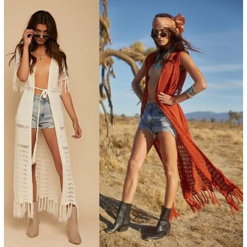 Swimsuit Cover Up Plus Size Summer Dress Tassel Knit Cardigan Braided Belt Long Style Beach Coat swimwear smock sunblock woman