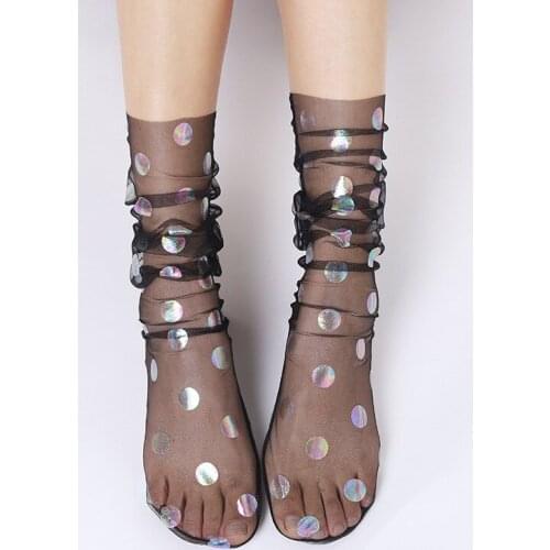 Summer Sexy Polka Dot Long Tulle Socks Mesh Lace Thin Socks Female Transparent Chiffon Lace Up Socks Dress Calcetines