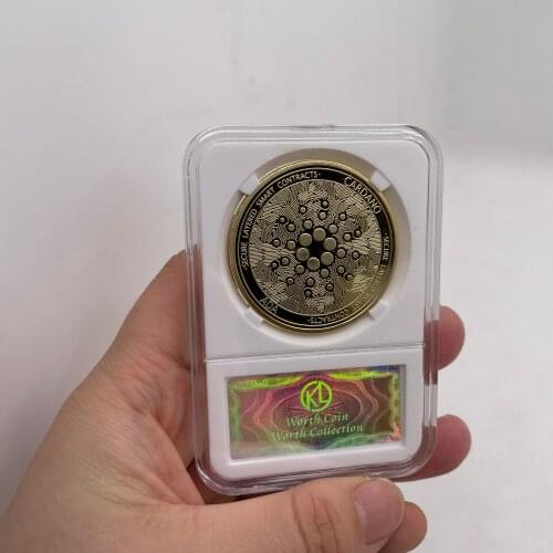Metal Physical Silver or Gold Ada Cardano Coin with Acrylic Display Frame Case