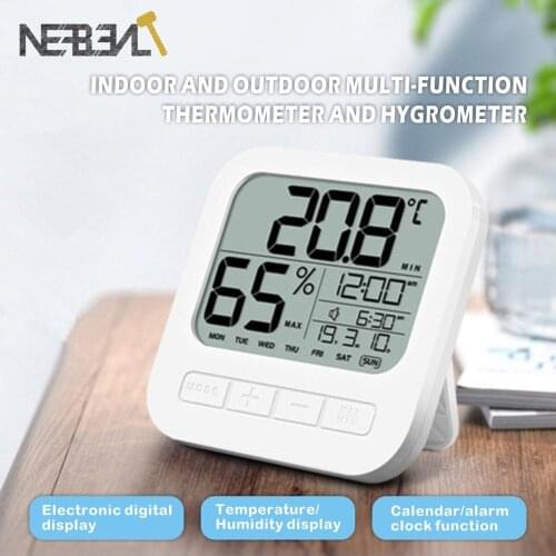 Multifunction Thermometer Hygrometer Meter Automatic Electronic Temperature Humidity Monitor Clock LCD Screen Calendar