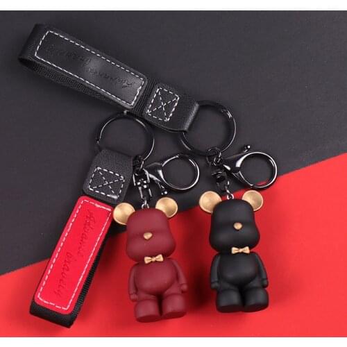 Fashion 7-color Gentleman Bow Tie Bear Car Key Chain Cute Creative Leather Practical Children Small Gift Key Pendant Bag Pendant
