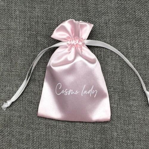Fashion Promotional 500pcs/lot Custom Logo Gift-Pouch Satin Bag with String for Jewelry Lashes Wig Underwear Cloth Packaging