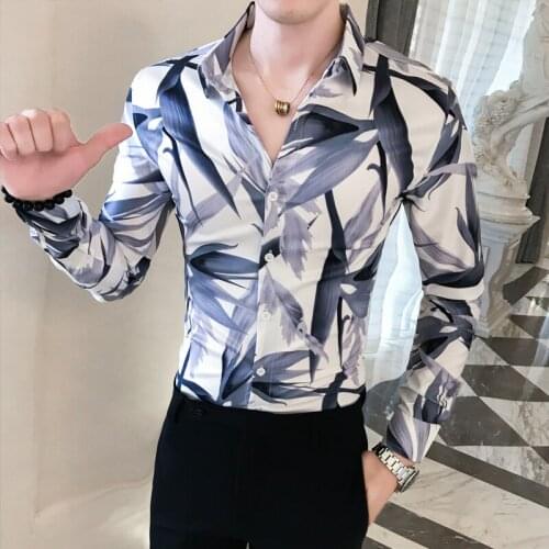 Fall 2019 Slim Long Sleeve Shirt Mens Social Blossom A236-9827-P55