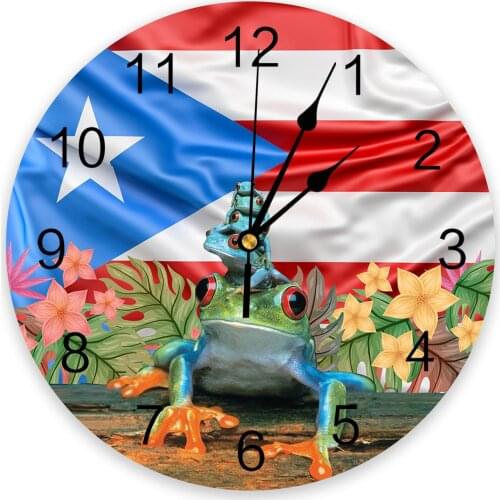 Puerto Rico Tree Frog Banner Wall Clock For Modern Home Decoration Teen Room Living Room Needle Hanging Watch Table Clock