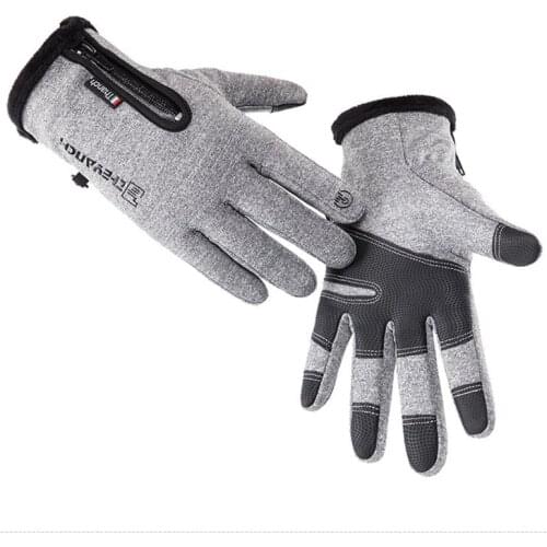 Unisex Non-slip Sports Cycling Fitness Gloves Men Winter Plush Thick Warm Touch Screen PU Leather Zipper Motorcycle Mittens C57