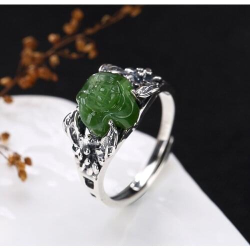 2018 Rushed Women Jasper Anel Feminino New Arrival S925 Pure Antique Mosaic And Flower Lady High-end Open Ring Wholesale