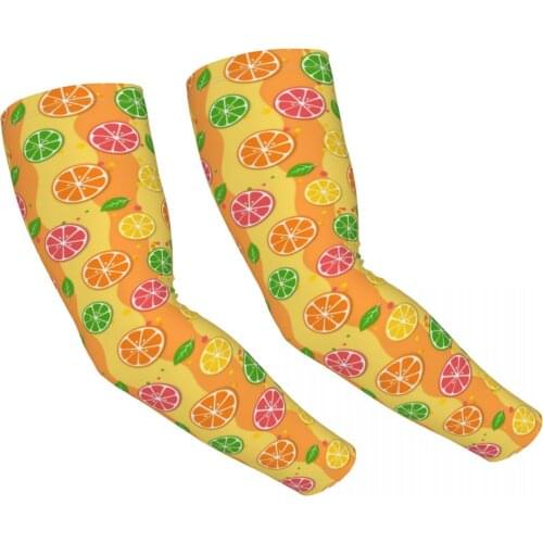 Unisex Cooling Arm Sleeves Cycling Run Fishing UV Sun Protection Women Lemon Orange Fruit Quick Dry Ice Silk Cool Arm Sleeves