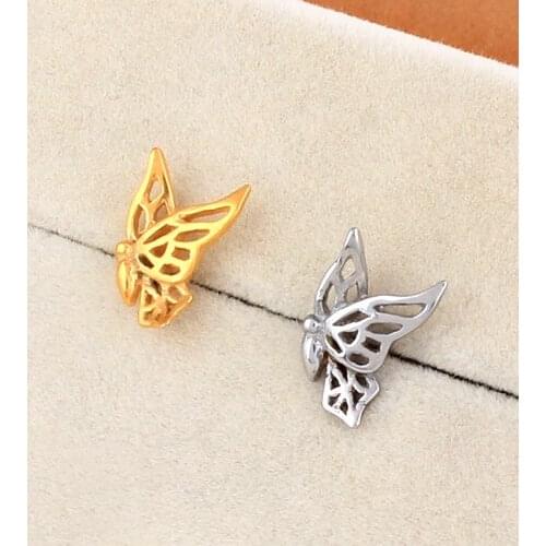 Wholesale Animal earrings 3D Beautiful butterfly earrings fashion girls fluorescent color earrings titanium steel gold black